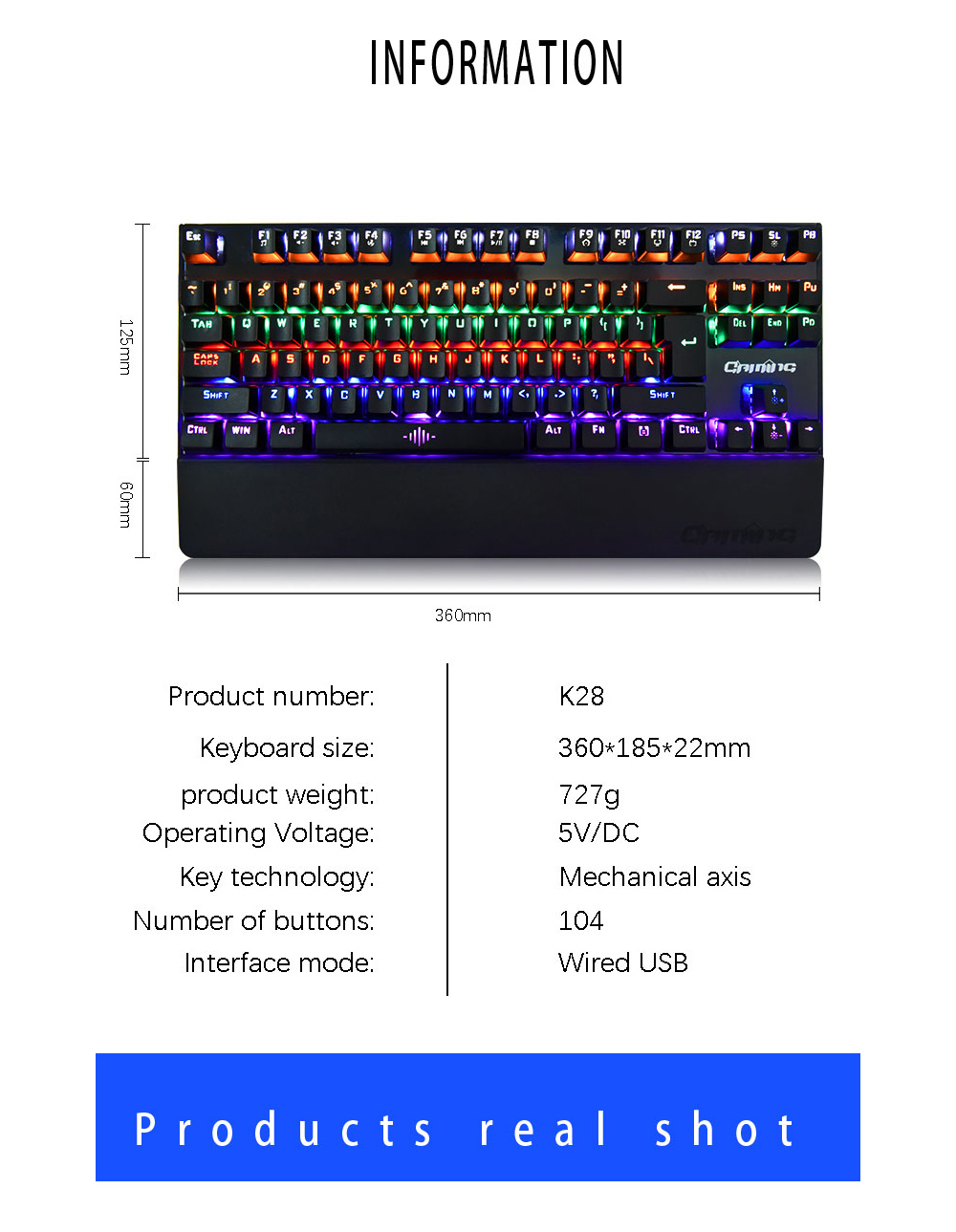 K28 Mechanical Wired Gaming Keyboard - Black K28 Mechanical Wired Gaming Keyboard - Black