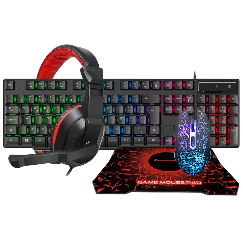 Glowing Keyboard Mouse Headset Mouse Pad for Game Office - Black