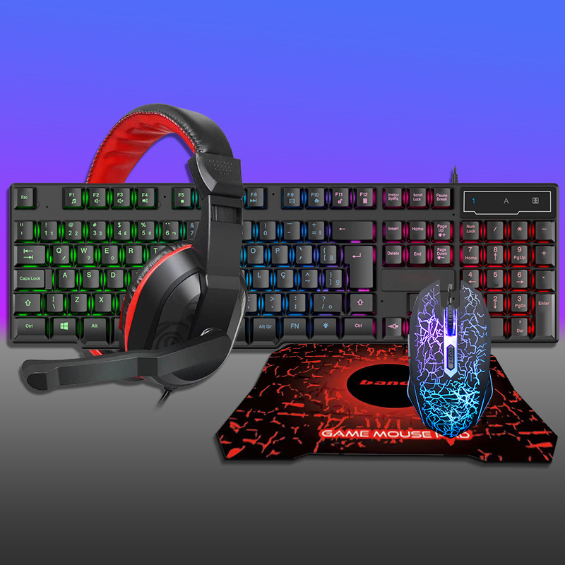 Glowing Keyboard Mouse Headset Mouse Pad for Game Office - Black