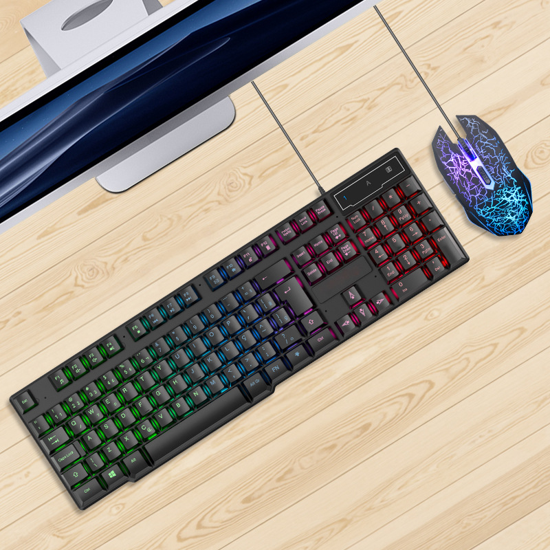 Glowing Keyboard Mouse Headset Mouse Pad for Game Office - Black