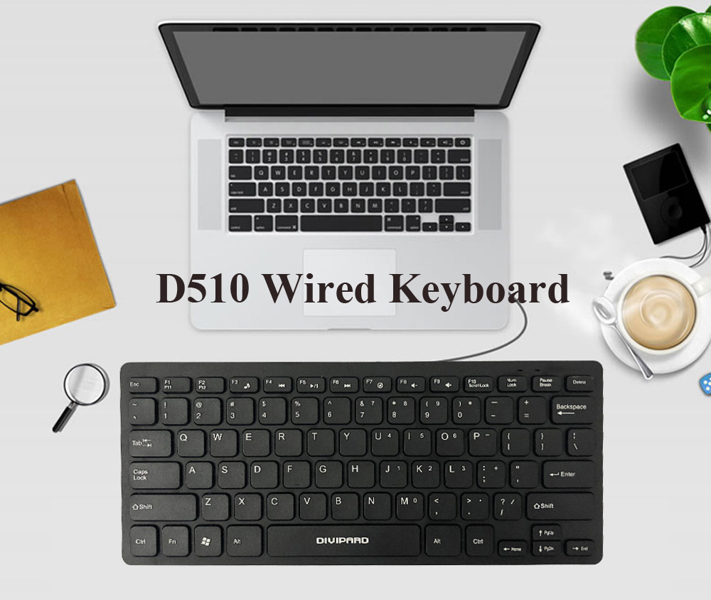D510 10-inch Wired USB Ultra-thin Mute Mini Laptop Keyboard for Office Business - White