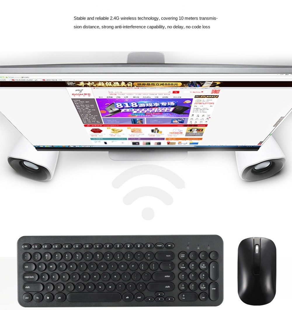 KM520 Slim Mute 2.4G Wireless Keyboard And Mouse Set Punk Style 96 Keys Keyboards for Desktop Laptop - Day Sky Blue
