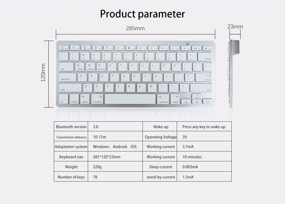 X5 Wireless Bluetooth Keyboard - Platinum