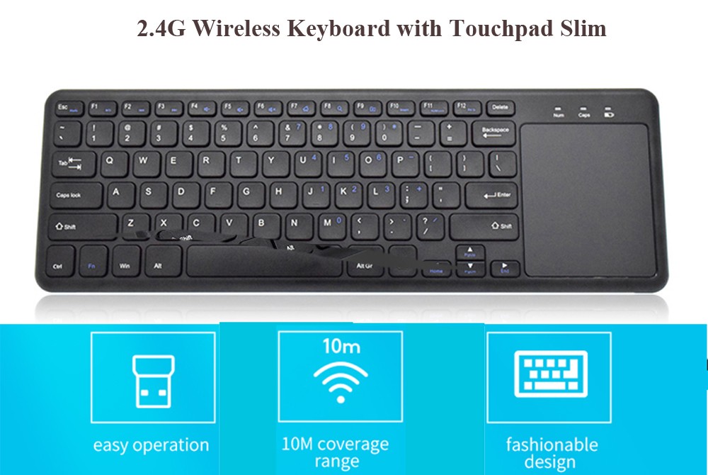 2.4G Wireless Keyboard with Touchpad Slim for Office Notebook - Black