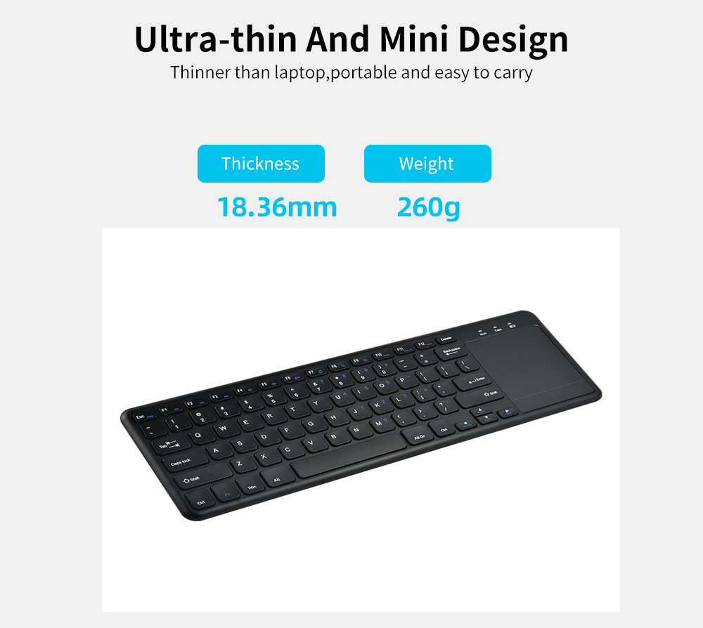 2.4G Wireless Keyboard with Touchpad Slim for Office Notebook - Black