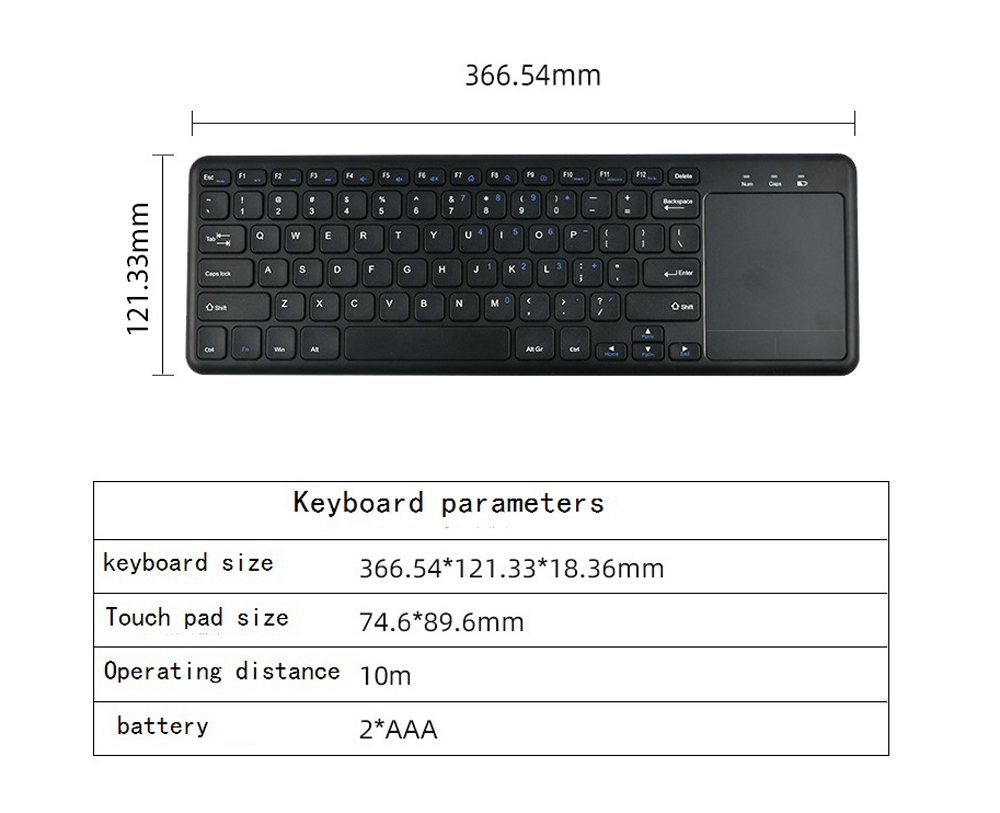 2.4G Wireless Keyboard with Touchpad Slim for Office Notebook - Black
