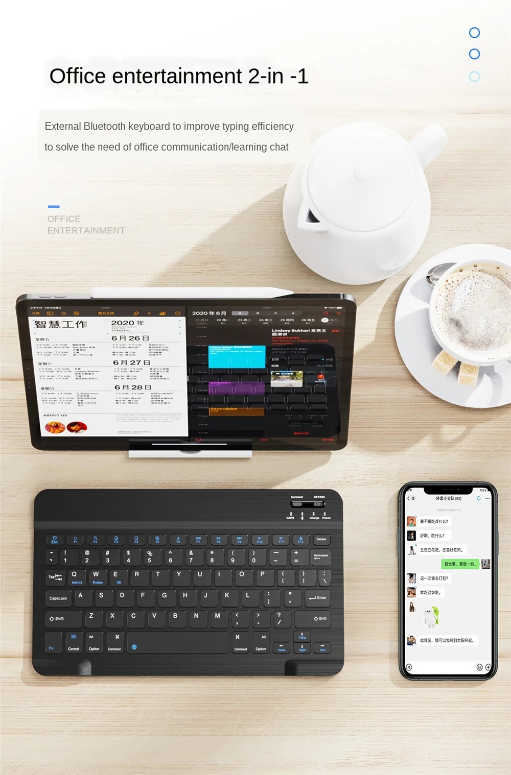 Inphic V750B Wireless Bluetooth Keyboard Chargeable Ultra-thin Waterproof Notebook Mobile Phone Universal Mini Rechargeable Keyboard for iPad Mobile Phone Tablet Android iOS Windows - Black