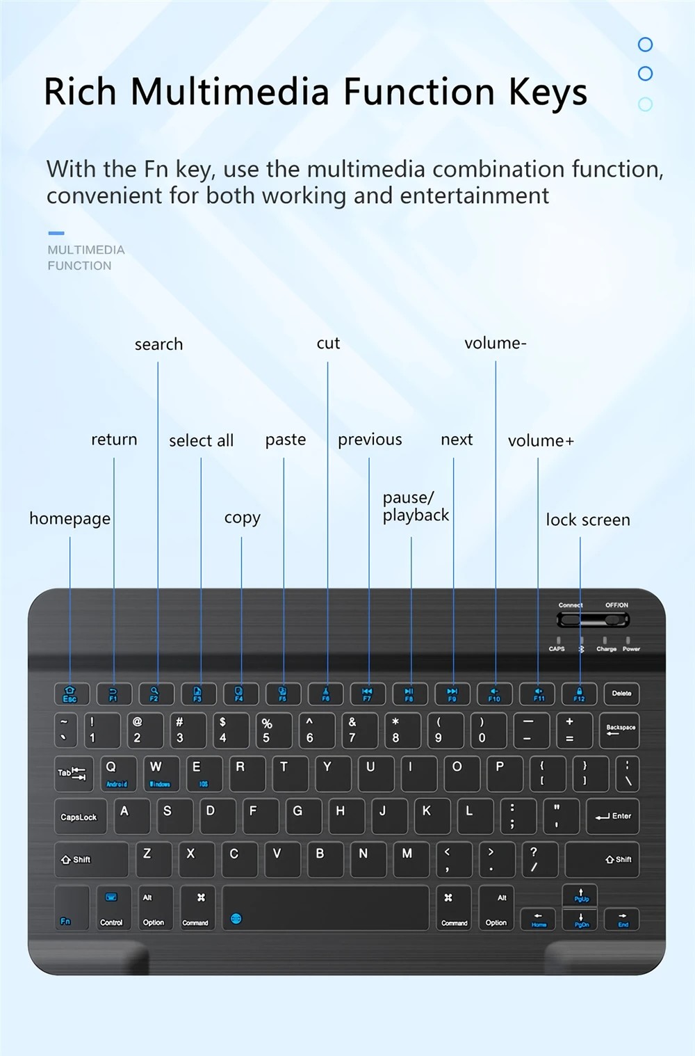 Inphic V750B Wireless Bluetooth Keyboard Chargeable Ultra-thin Waterproof Notebook Mobile Phone Universal Mini Rechargeable Keyboard for iPad Mobile Phone Tablet Android iOS Windows - Black