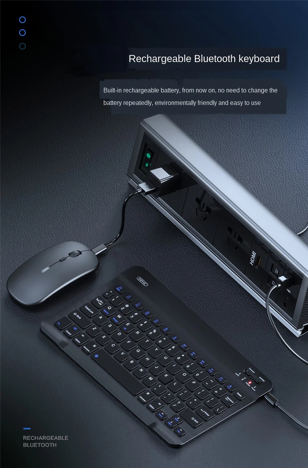 Inphic V750B Wireless Bluetooth Keyboard Chargeable Ultra-thin Waterproof Notebook Mobile Phone Universal Mini Rechargeable Keyboard for iPad Mobile Phone Tablet Android iOS Windows - Black