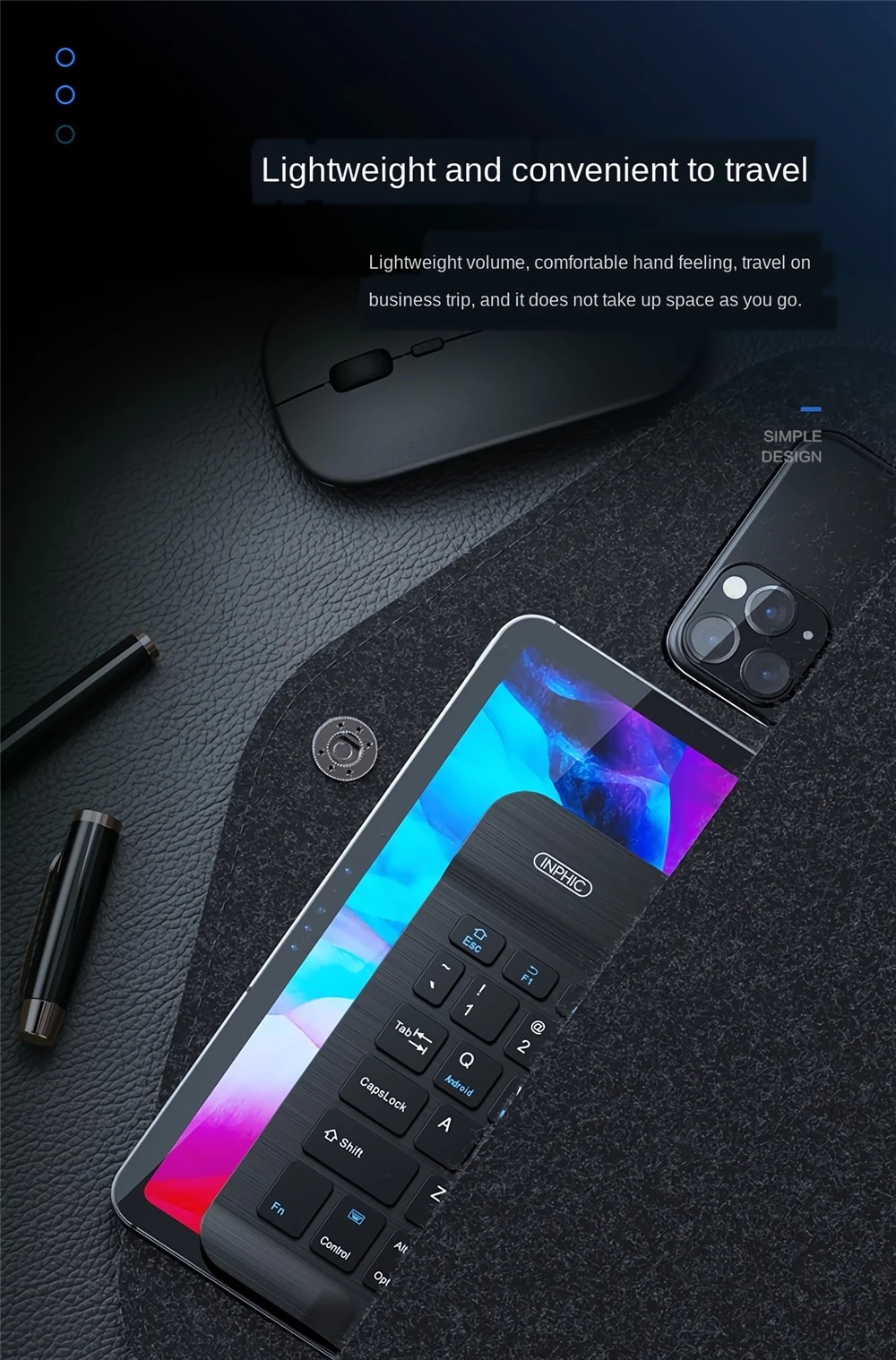 Inphic V750B Wireless Bluetooth Keyboard Chargeable Ultra-thin Waterproof Notebook Mobile Phone Universal Mini Rechargeable Keyboard for iPad Mobile Phone Tablet Android iOS Windows - Black