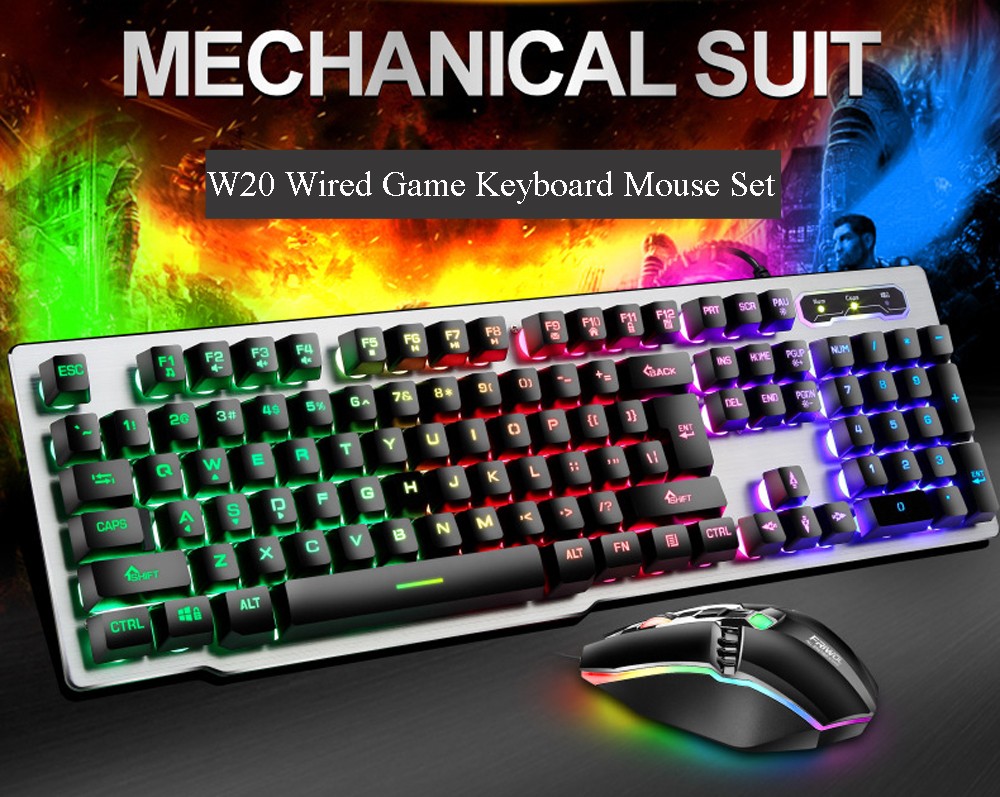 W20 Wired Game Keyboard And Mouse Metal Set - White