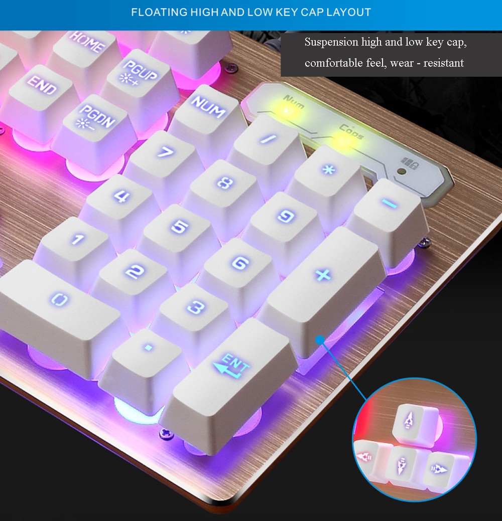 W20 Wired Game Keyboard And Mouse Metal Set - White