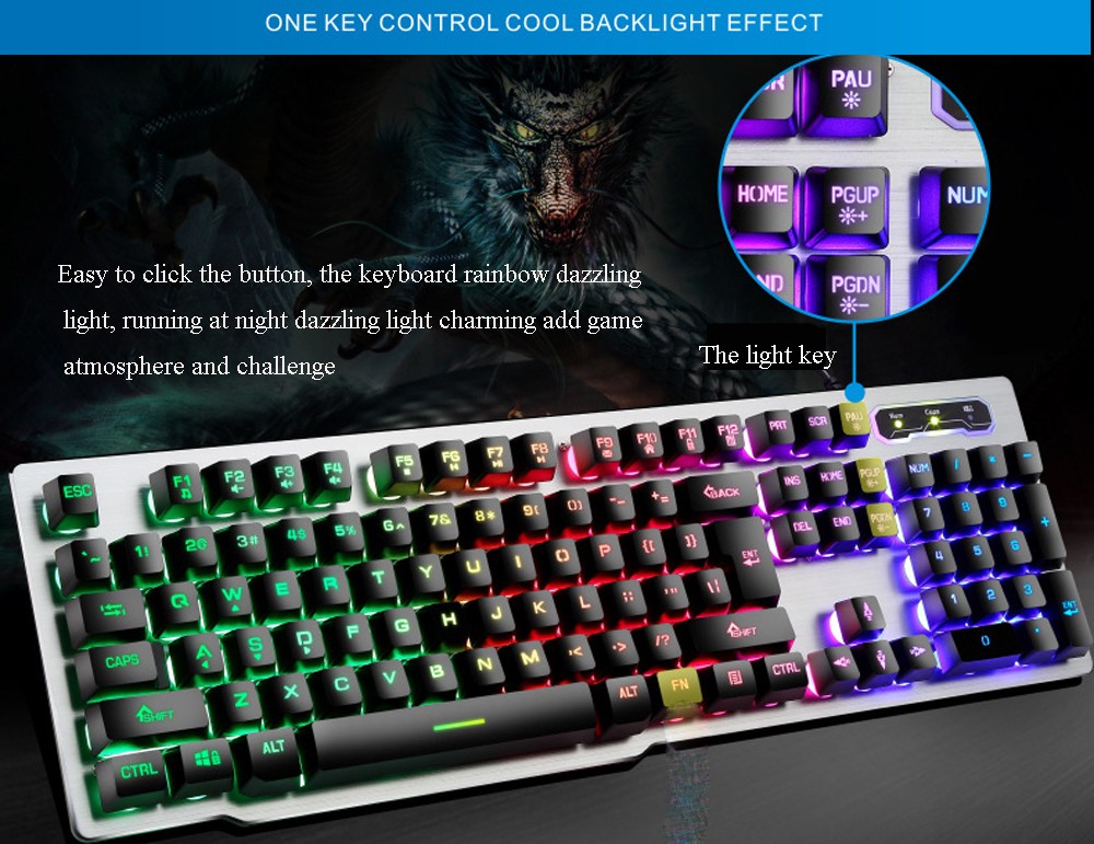 W20 Wired Game Keyboard And Mouse Metal Set - White