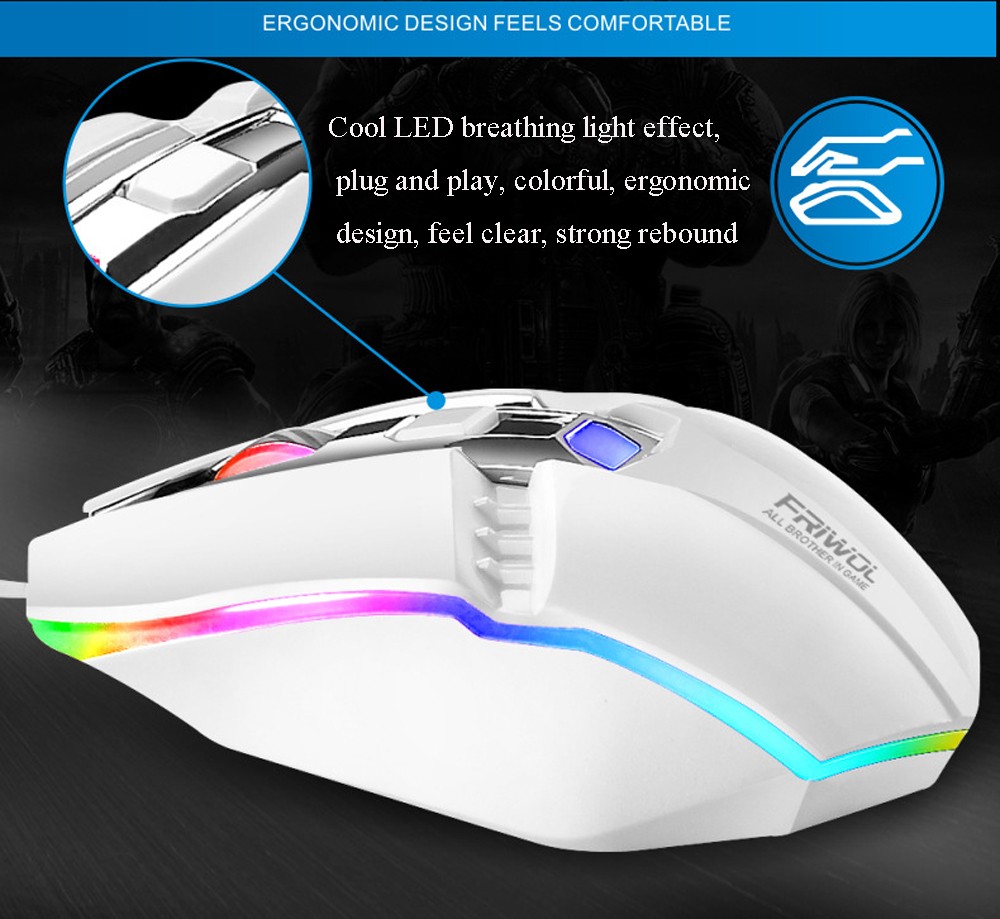 W20 Wired Game Keyboard And Mouse Metal Set - White